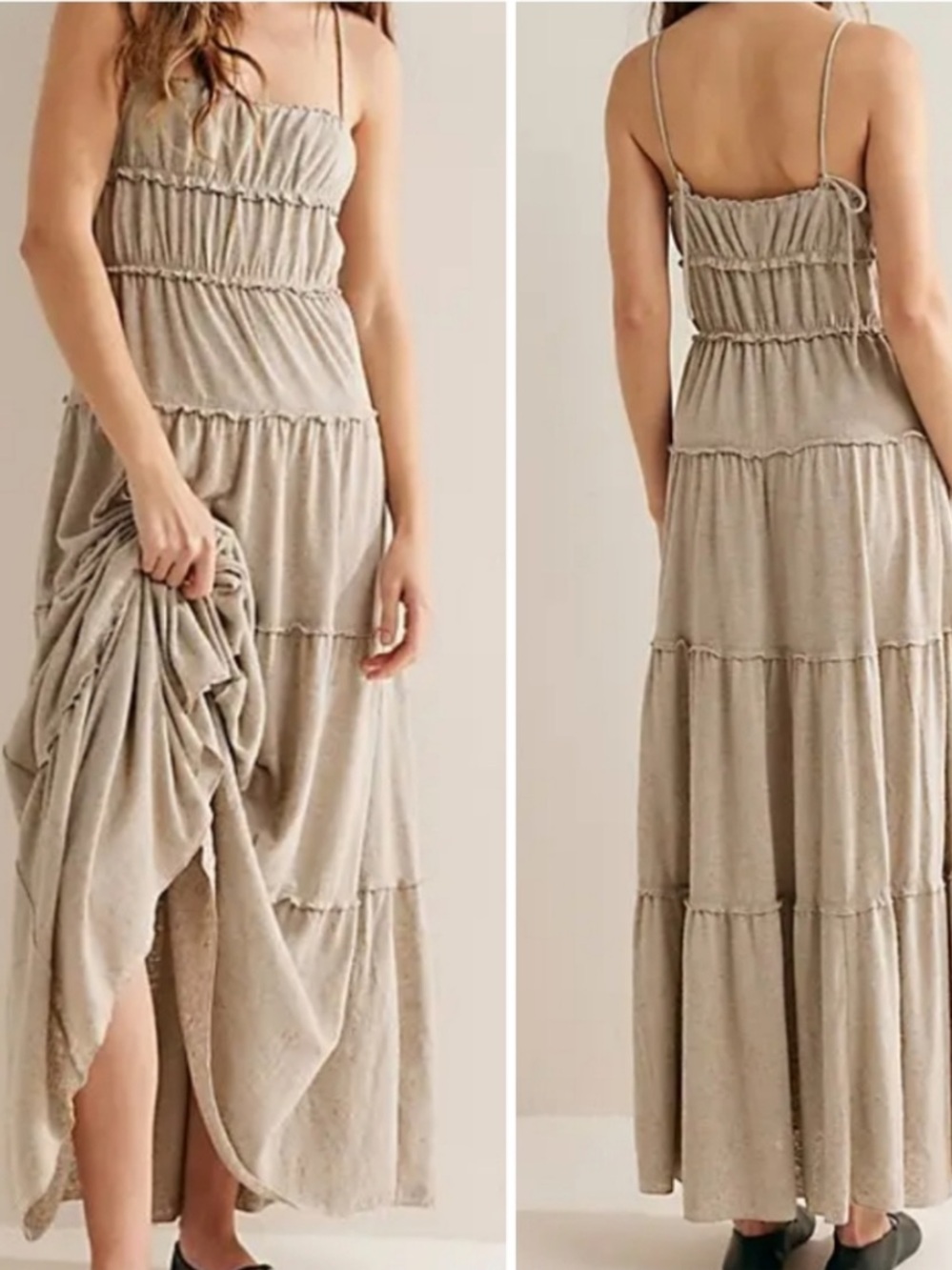 NWT Free People Light Taupe Spaghetti-Strap Maxi Dress